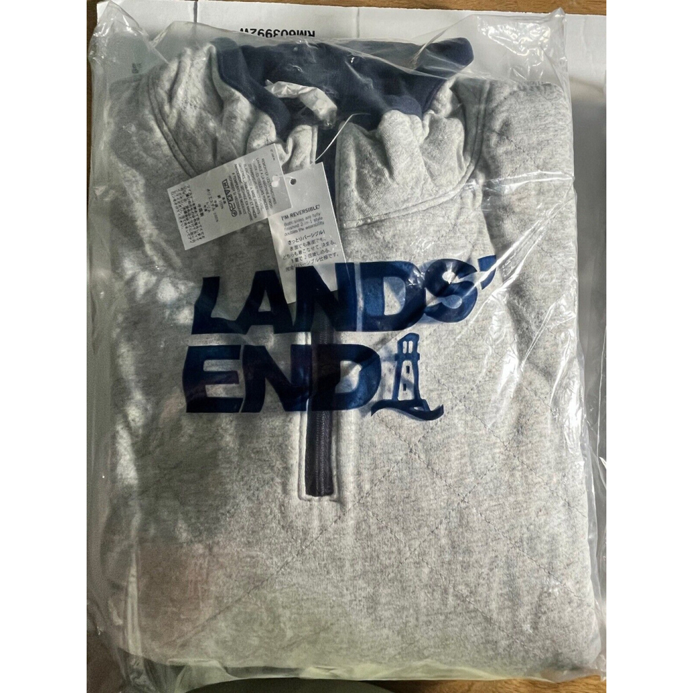 Lands End Men Reversible Bedford Quarter Zip Pullover traditional Large gray
